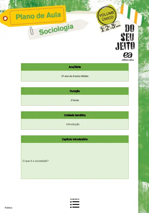 Capa Do seu Jeito Sociologia - Plano de aula