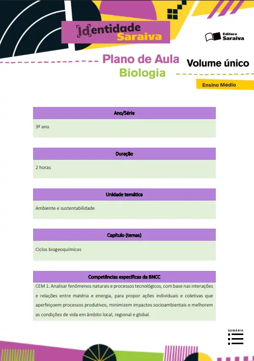 Capa - Identidade Saraiva Biologia - Plano de aula Ensino Médio