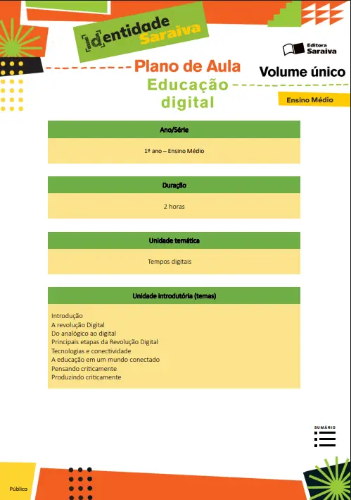Capa - Identidade Saraiva Educação Digital - Plano de aula Ensino Médio