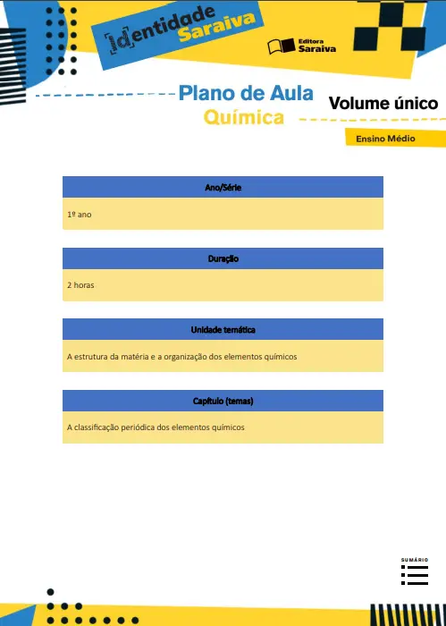 Capa - Identidade Saraiva Química - Plano de aula Ensino Médio